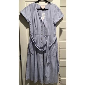 Gal meets glam button up blue linen dress